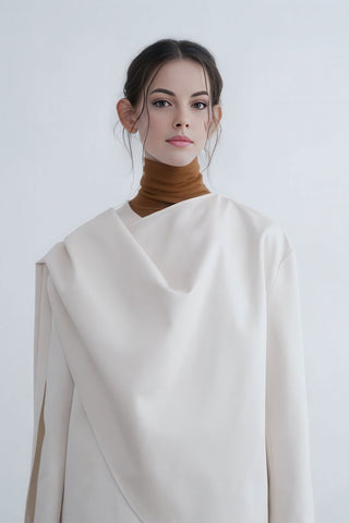 Sculpted Asymmetric Blazer - Chic with Scarf Detail - 4inme 