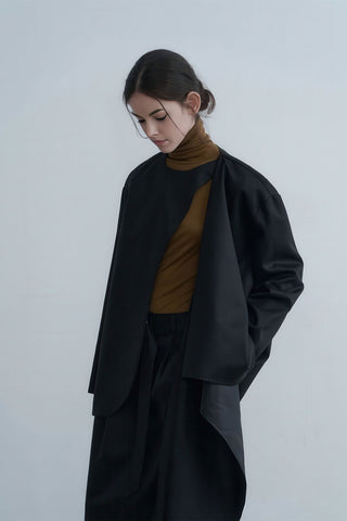 Sculpted Asymmetric Blazer - Chic with Scarf Detail - 4inme 