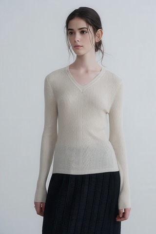 Simple V-Neck Wool Knit Pullover - 4inme 