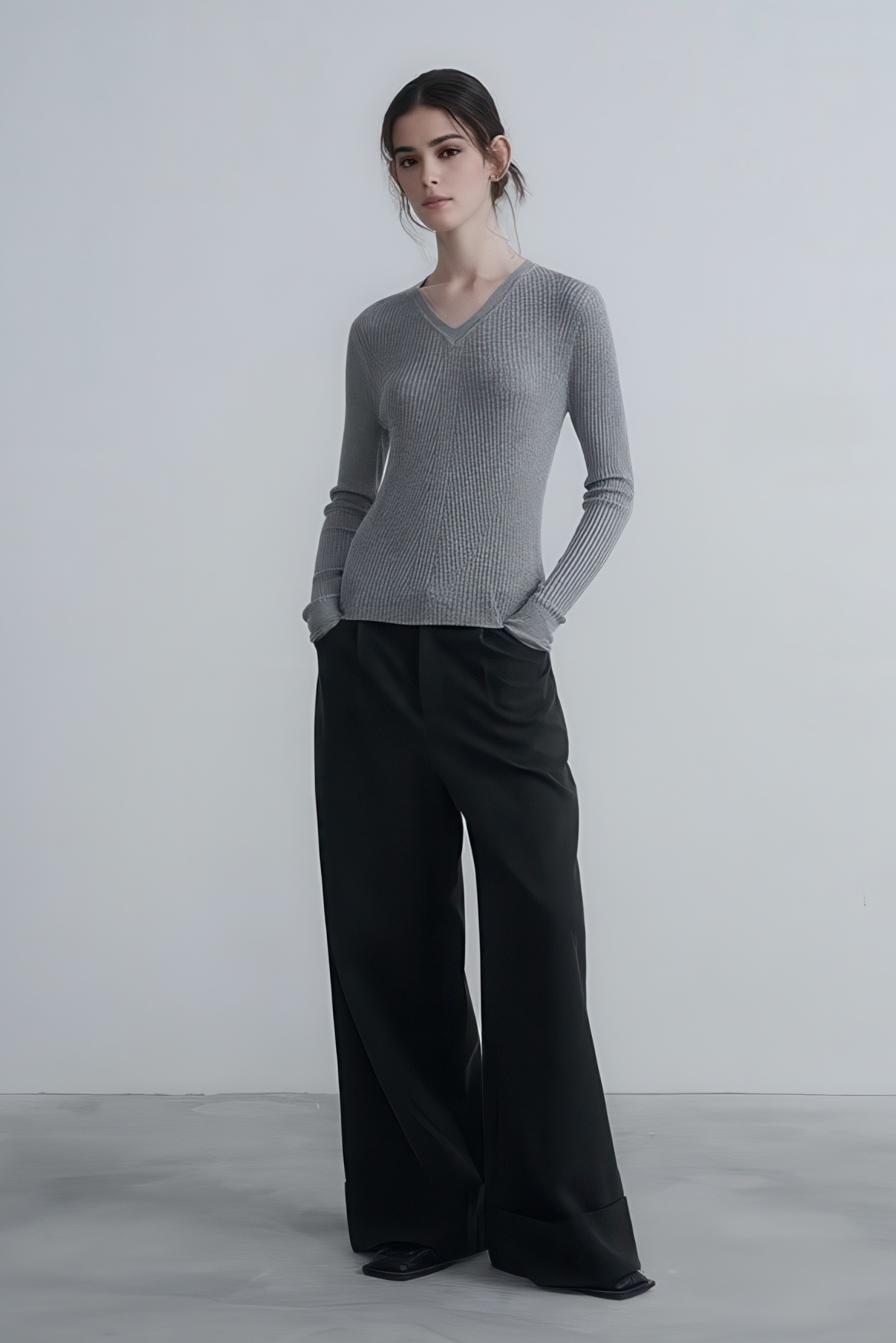 Simple V-Neck Wool Knit Pullover - 4inme 