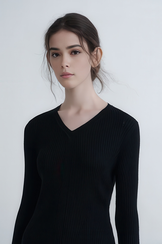 Simple V-Neck Wool Knit Pullover - 4inme 