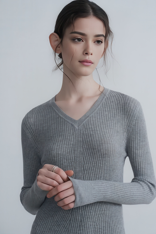 Simple V-Neck Wool Knit Pullover - 4inme 