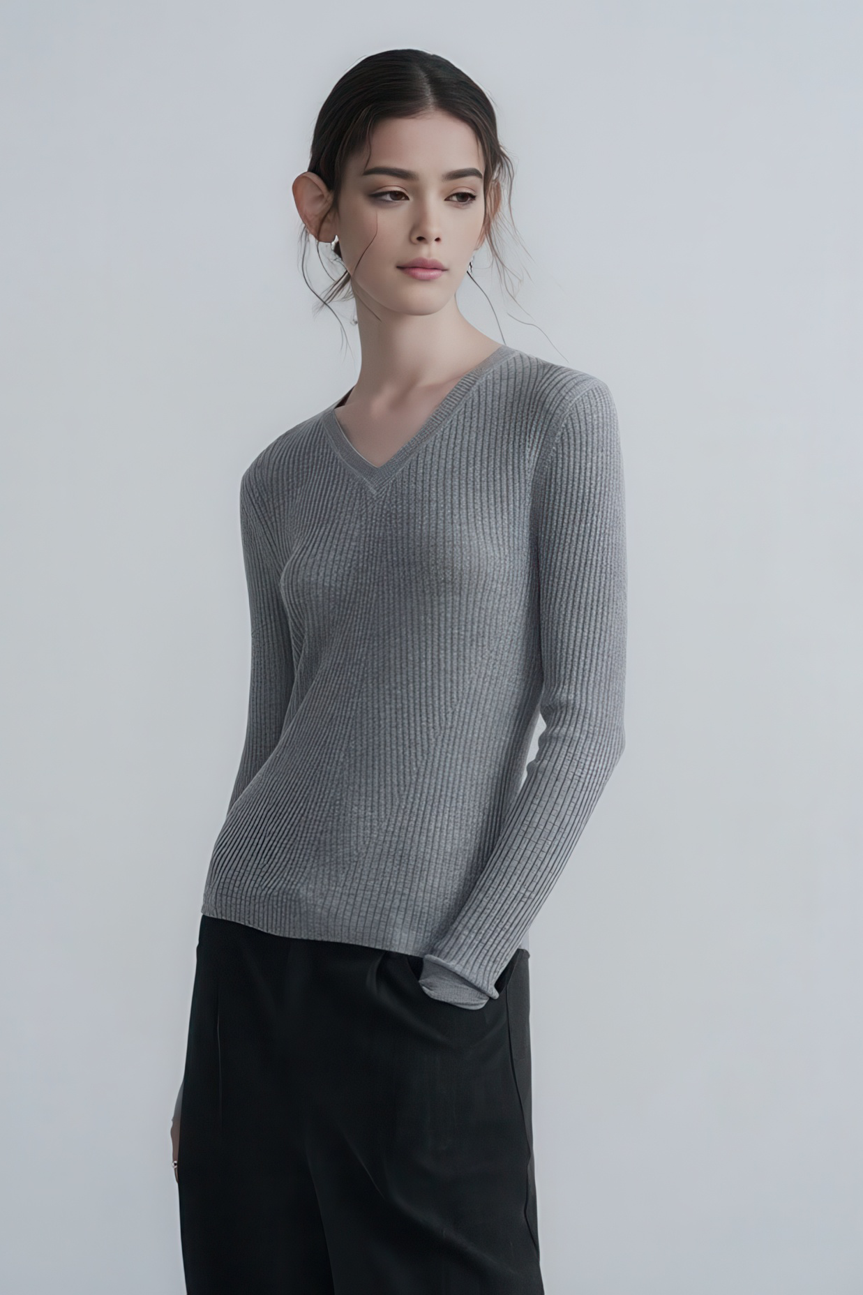 Simple V-Neck Wool Knit Pullover - 4inme 