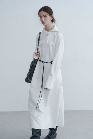 Slim-Fit White Maxi Dress with Rose Waist Tie - Fall Edition - 4inme 