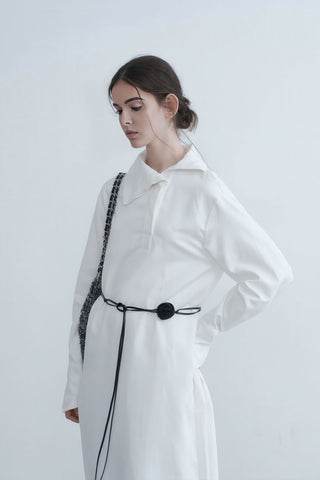 Slim-Fit White Maxi Dress with Rose Waist Tie - Fall Edition - 4inme 
