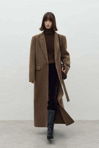 Tailored Lapel Double-Faced Wool Coat - Luxe Long Vintage Overcoat - 4inme 