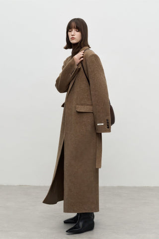 Tailored Lapel Double-Faced Wool Coat - Luxe Long Vintage Overcoat - 4inme 