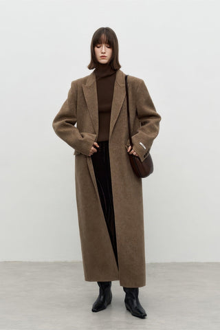 Tailored Lapel Double-Faced Wool Coat - Luxe Long Vintage Overcoat - 4inme 