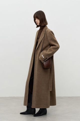 Tailored Lapel Double-Faced Wool Coat - Luxe Long Vintage Overcoat - 4inme 