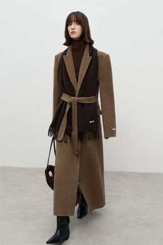 Tailored Lapel Double-Faced Wool Coat - Luxe Long Vintage Overcoat - 4inme 