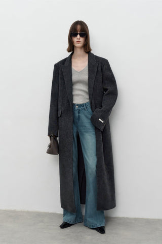 Tailored Lapel Double-Faced Wool Coat - Luxe Long Vintage Overcoat - 4inme 