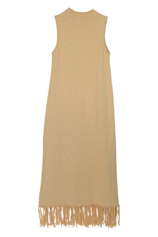 Textured Knit Vest Dress with Fringe - Rustic Autumn Charm - 4inme 