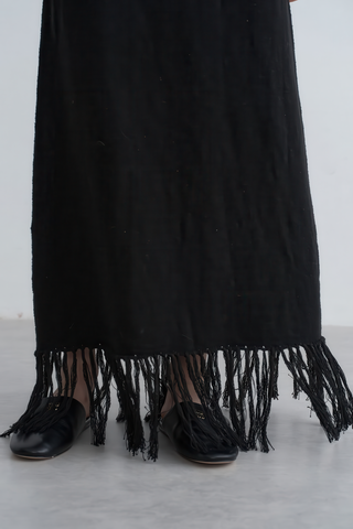 Textured Knit Vest Dress with Fringe - Rustic Autumn Charm - 4inme 
