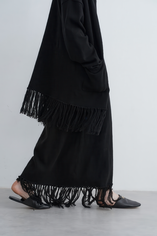Textured Knit Vest Dress with Fringe - Rustic Autumn Charm - 4inme 