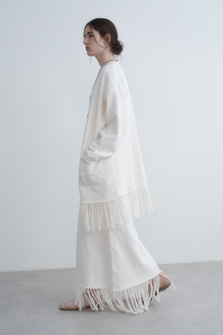 Textured Knit Vest Dress with Fringe - Rustic Autumn Charm - 4inme 