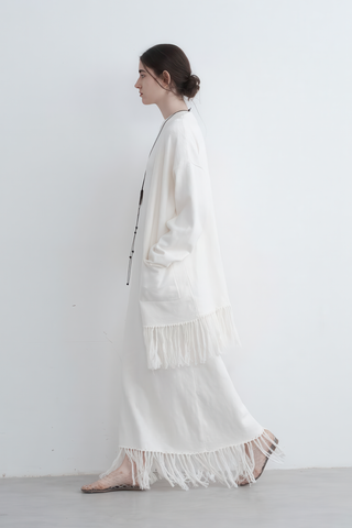 Textured Knit Vest Dress with Fringe - Rustic Autumn Charm - 4inme 