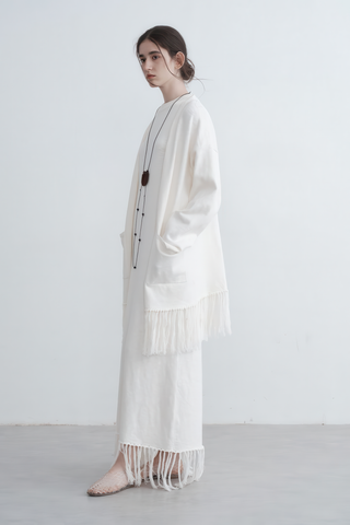 Textured Knit Vest Dress with Fringe - Rustic Autumn Charm - 4inme 