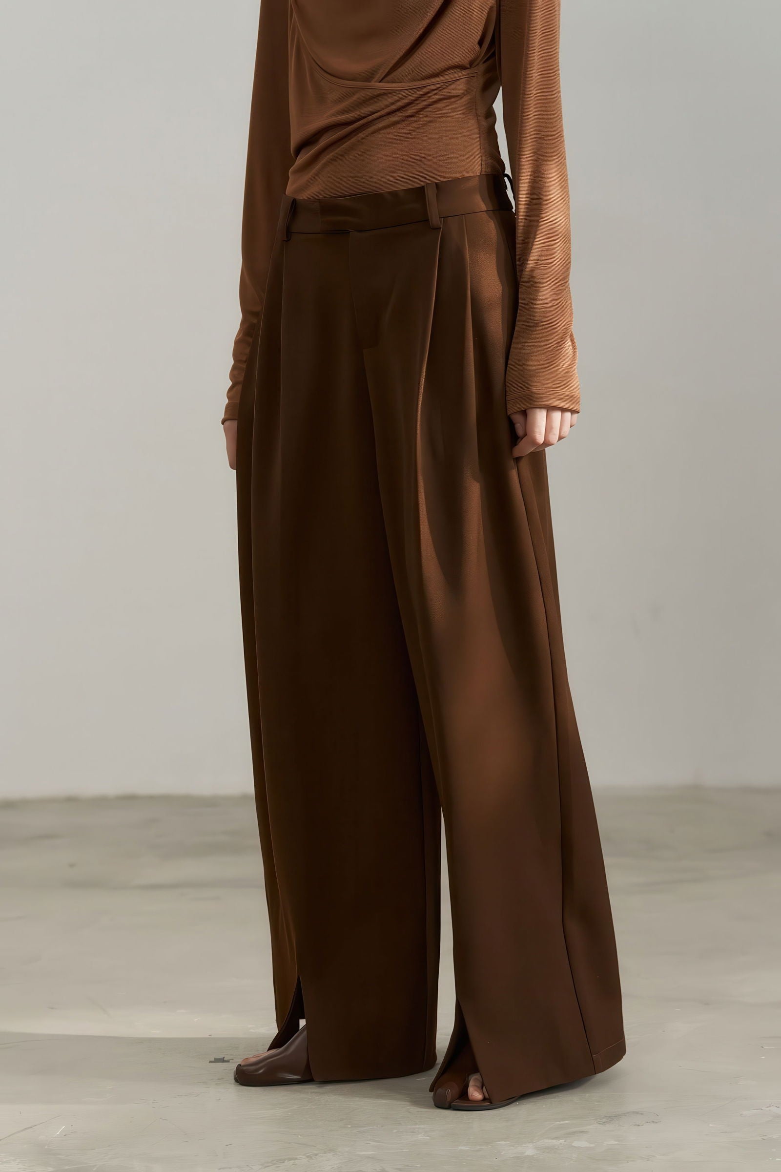 Trendy Front-Slit Wide-Leg Pants - Flowing Silhouette - 4inme 