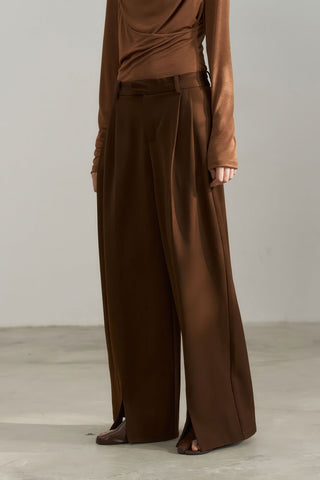 Trendy Front-Slit Wide-Leg Pants - Flowing Silhouette - 4inme 