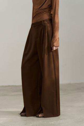 Trendy Front-Slit Wide-Leg Pants - Flowing Silhouette - 4inme 