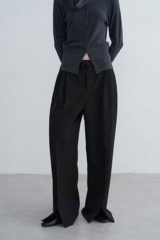 Trendy Front-Slit Wide-Leg Pants - Flowing Silhouette - 4inme 