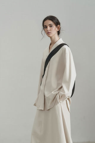 Unique V-Neck Button-Down Blouse - Autumn Edition - 4inme 