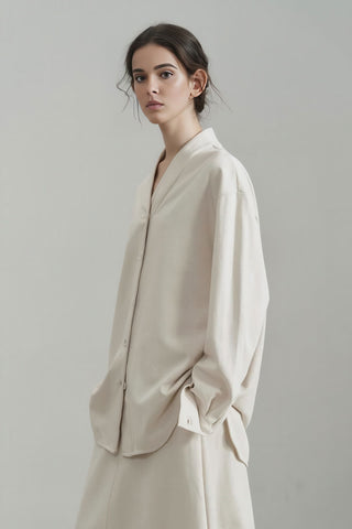 Unique V-Neck Button-Down Blouse - Autumn Edition - 4inme 