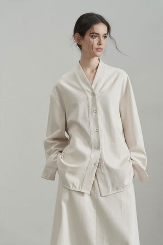 Unique V-Neck Button-Down Blouse - Autumn Edition - 4inme 
