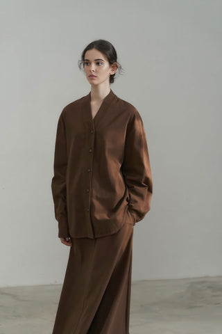 Unique V-Neck Button-Down Blouse - Autumn Edition - 4inme 