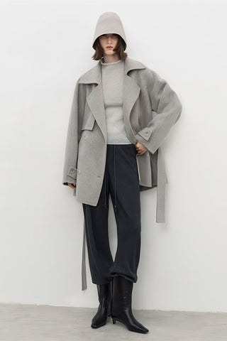 Vintage British Wool Coat - Women's Double-Faced Mid-Length Winter Overcoat - 4inme 