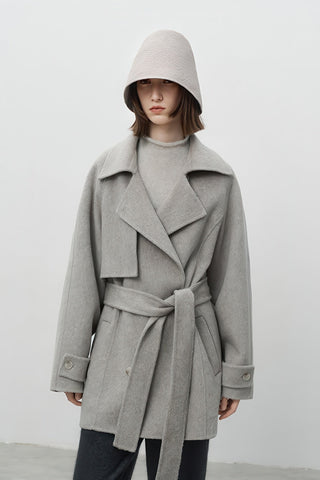 Vintage British Wool Coat - Women's Double-Faced Mid-Length Winter Overcoat - 4inme 