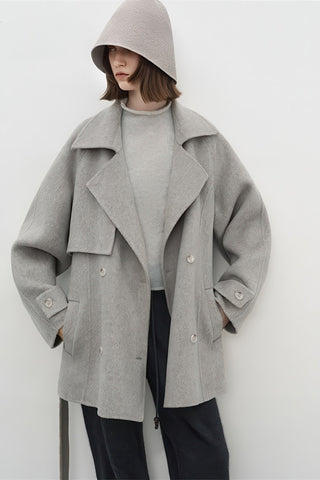 Vintage British Wool Coat - Women's Double-Faced Mid-Length Winter Overcoat - 4inme 