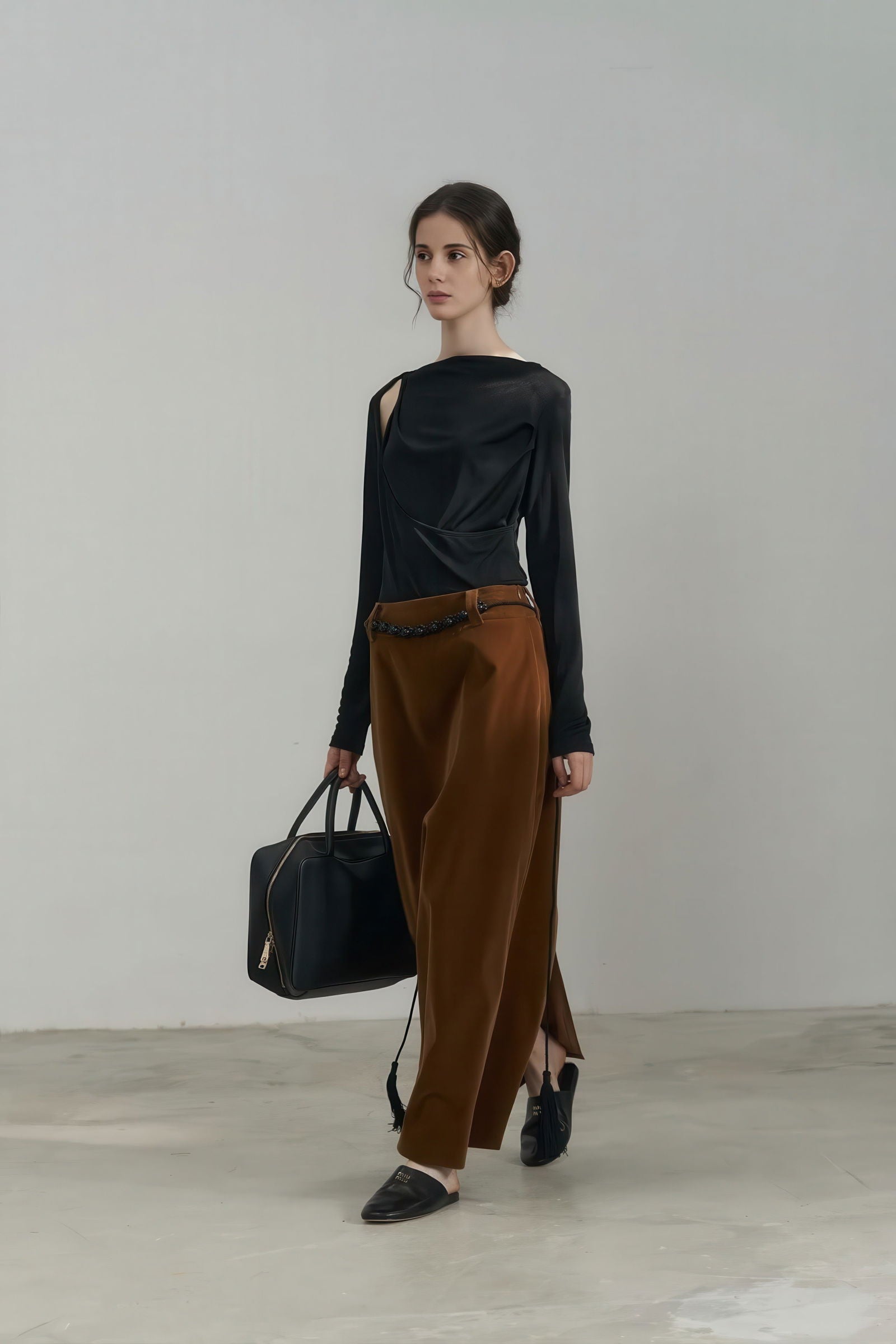 Vintage Velvet High-Waist Flowy A-line Long Skirt - 4inme 