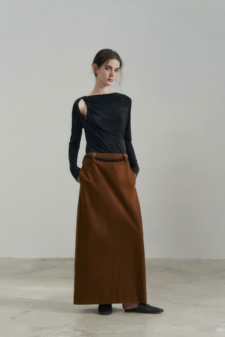Vintage Velvet High-Waist Flowy A-line Long Skirt - 4inme 