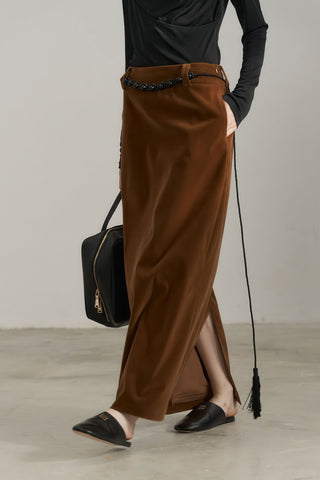 Vintage Velvet High-Waist Flowy A-line Long Skirt - 4inme 