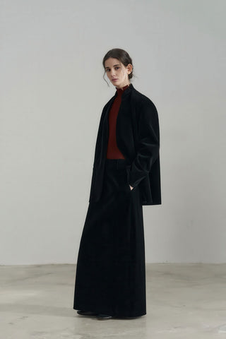Vintage Velvet High-Waist Flowy A-line Long Skirt - 4inme 