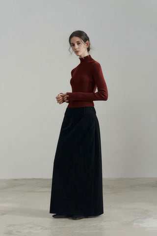 Vintage Velvet High-Waist Flowy A-line Long Skirt - 4inme 