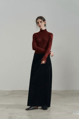 Vintage Velvet High-Waist Flowy A-line Long Skirt - 4inme 