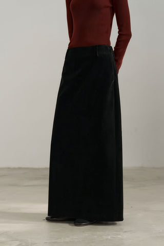 Vintage Velvet High-Waist Flowy A-line Long Skirt - 4inme 