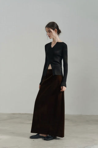 Vintage Velvet High-Waist Flowy A-line Long Skirt - 4inme 