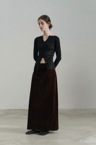 Vintage Velvet High-Waist Flowy A-line Long Skirt - 4inme 