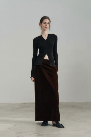 Vintage Velvet High-Waist Flowy A-line Long Skirt - 4inme 