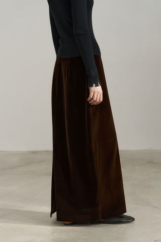 Vintage Velvet High-Waist Flowy A-line Long Skirt - 4inme 