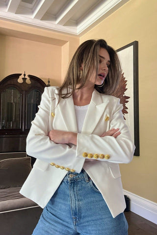 White Double-Breasted Blazer - 4inme 