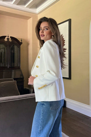 White Double-Breasted Blazer - 4inme 