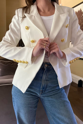 White Double-Breasted Blazer - 4inme 