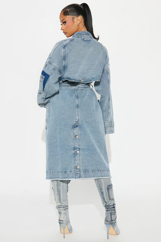 2024 Fall/Winter Women's Long Denim Trench Coat with Belt