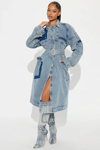 2024 Fall/Winter Women's Long Denim Trench Coat with Belt