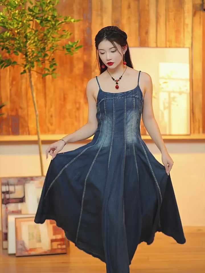 High-End Slim Denim Flare Dress